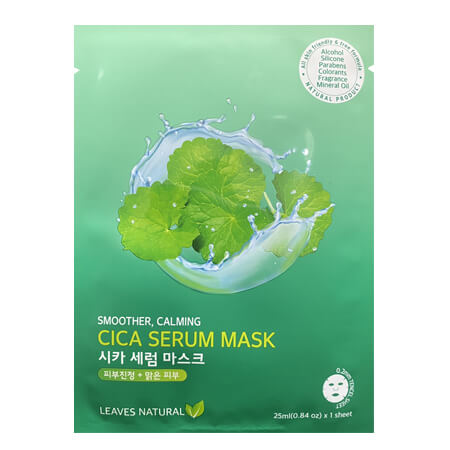 Leaves  Natural Cica Serum Mask Sheet 25 ml มาสก์อุดมไปด้วย cica ลดโอกาสการเกิดสิว ยับยั้งการเติบโตของแบคทีเรีย